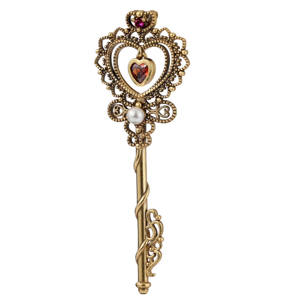 Heart Gemstone Ornate Key Pendant