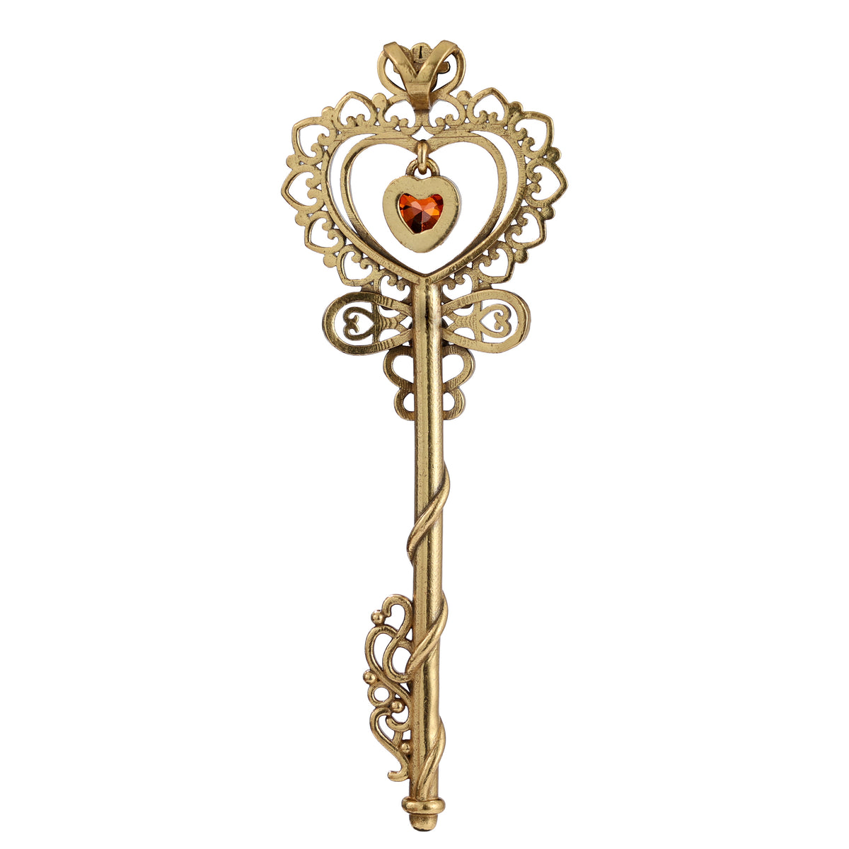 Heart Gemstone Ornate Key Pendant