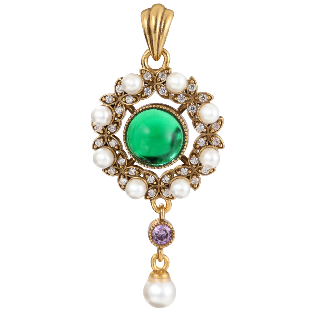 Green Cabochon Pearl-Style Drop Pendant