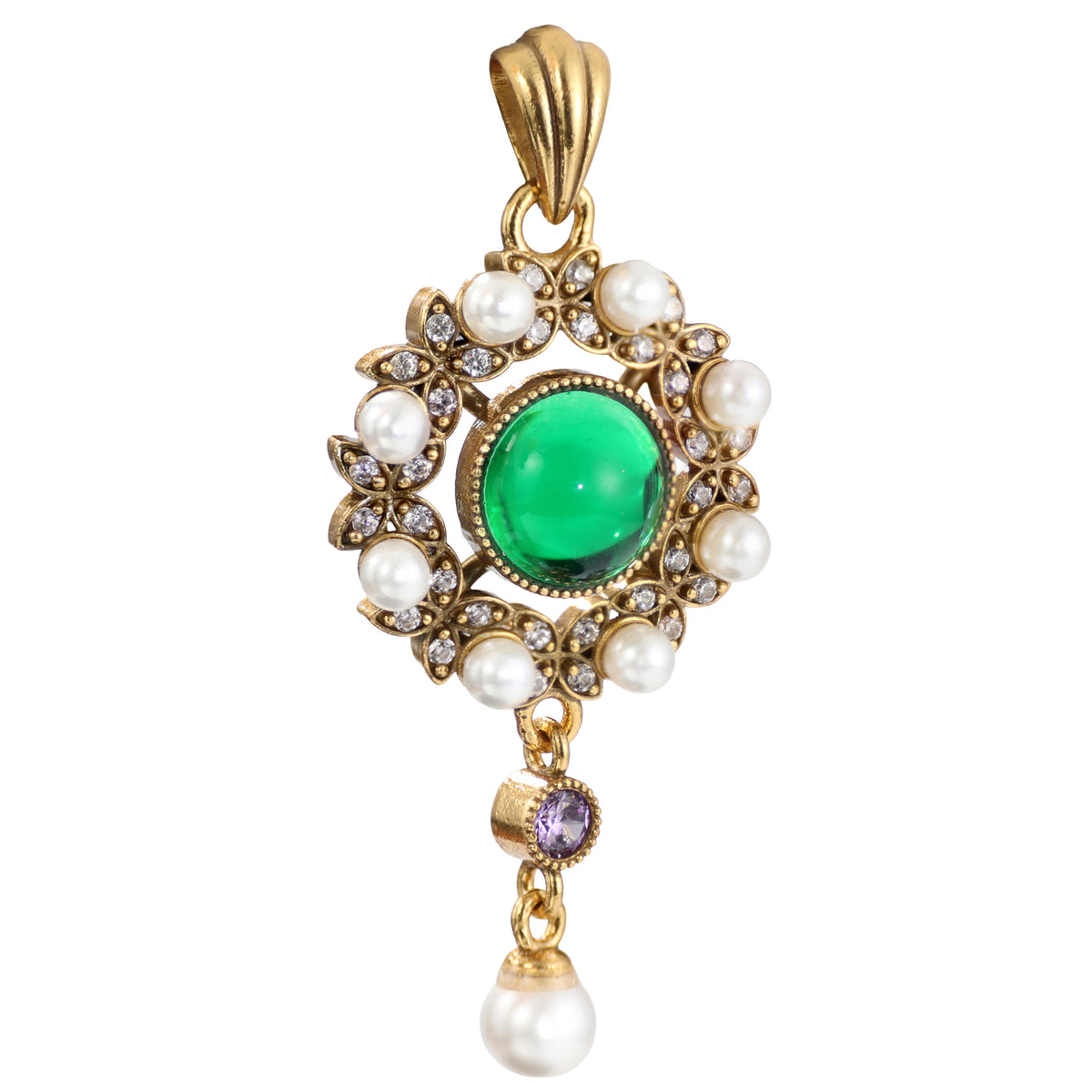 Green Cabochon Pearl-Style Drop Pendant