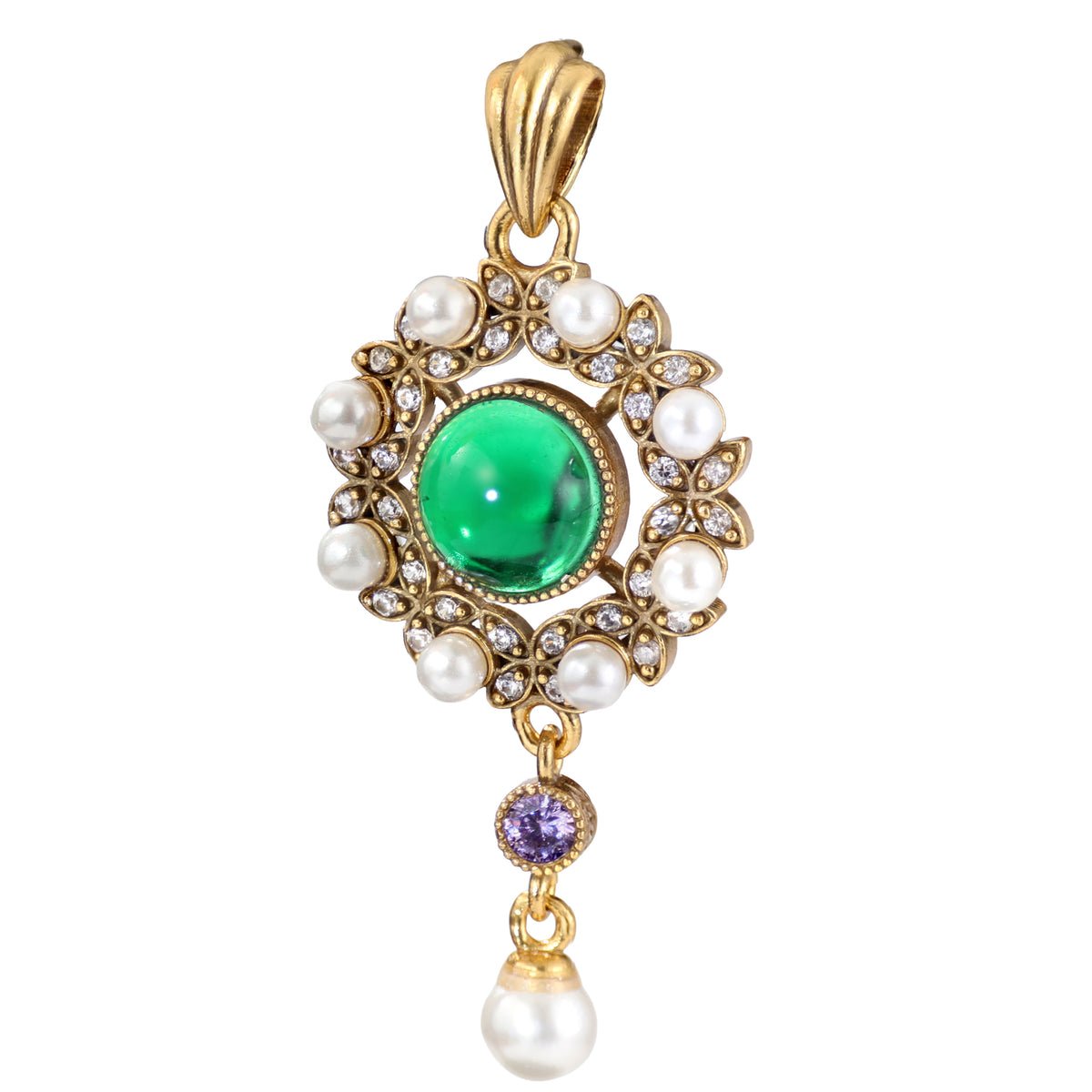 Green Cabochon Pearl-Style Drop Pendant