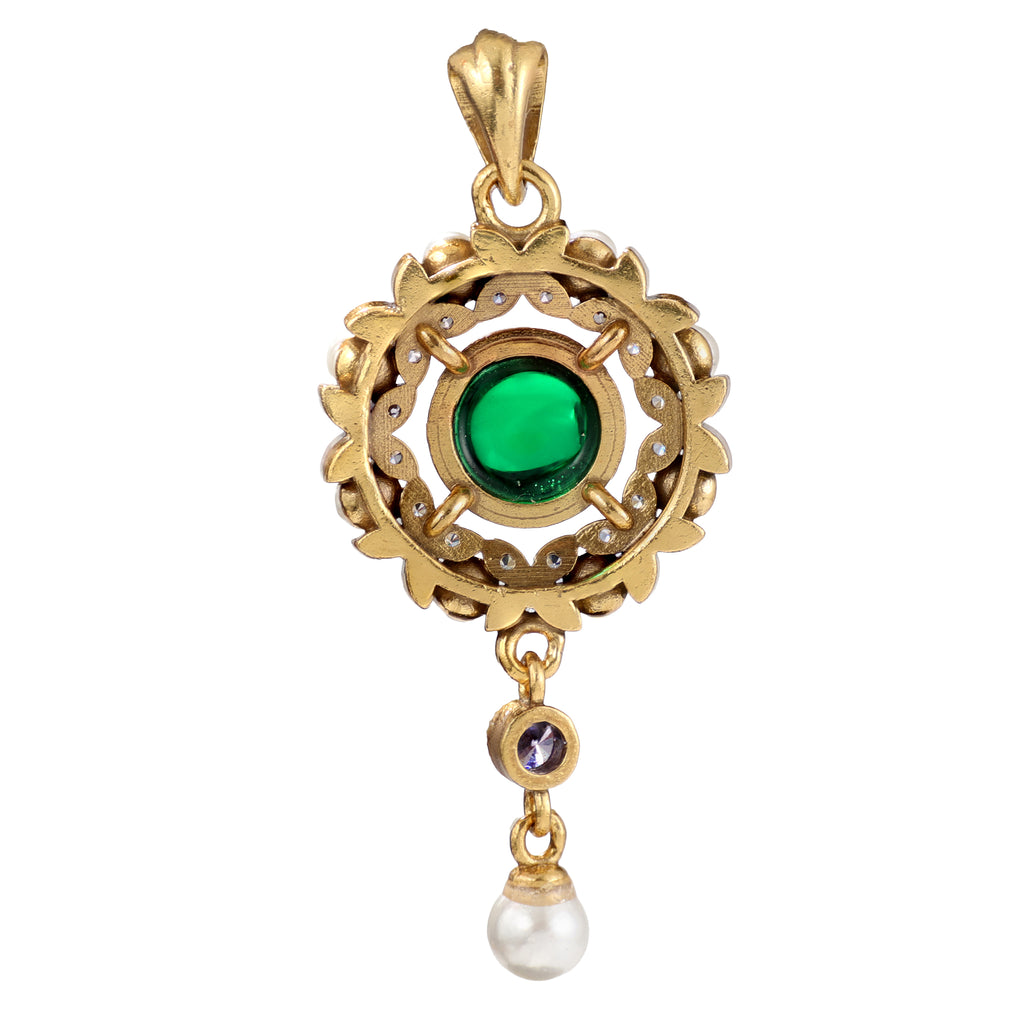Green Cabochon Pearl-Style Drop Pendant