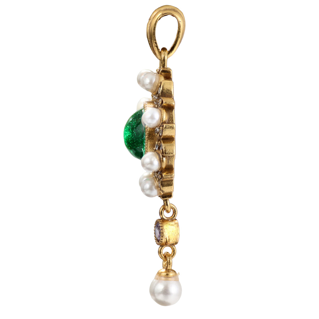 Green Cabochon Pearl-Style Drop Pendant