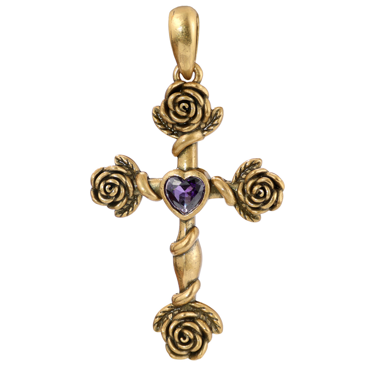 Rose Heart Cross Pendant