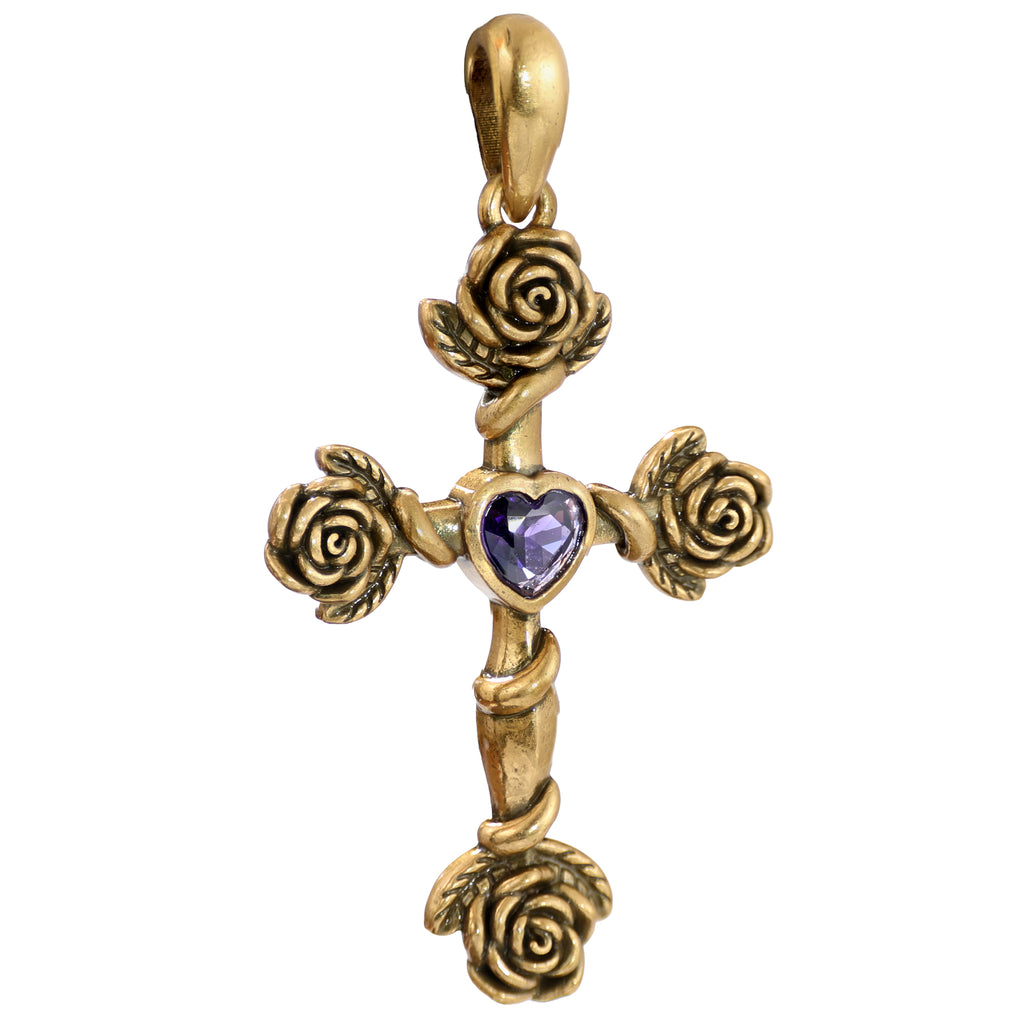Rose Heart Cross Pendant