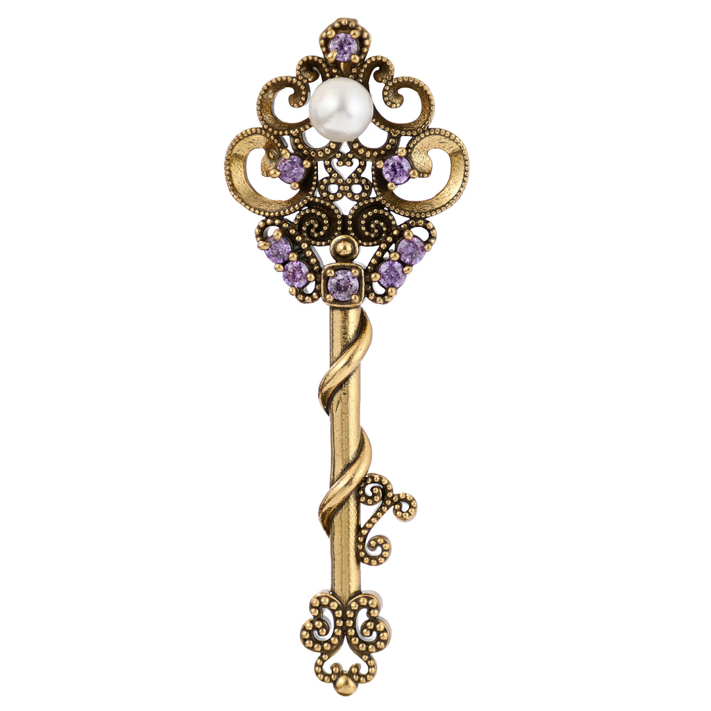 Pearl Accent Ornate Key Pendant