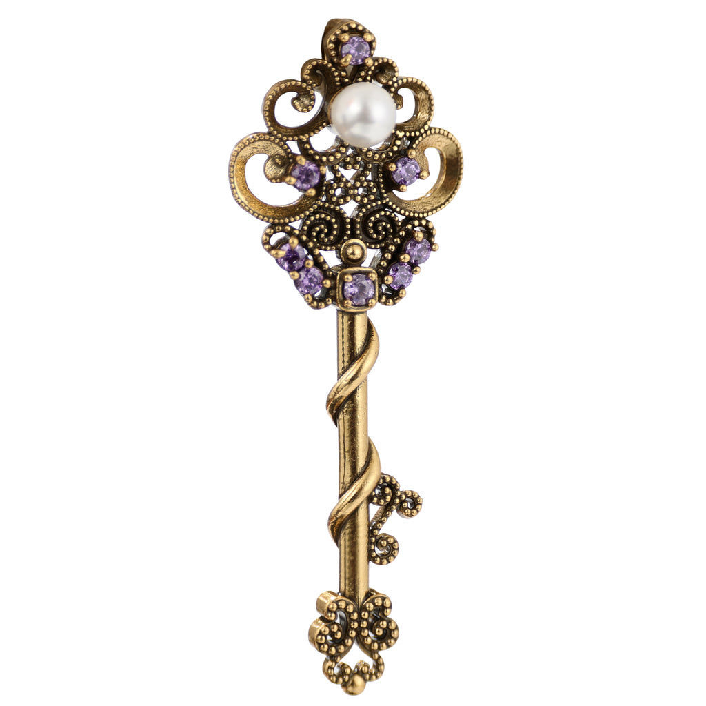 Pearl Accent Ornate Key Pendant