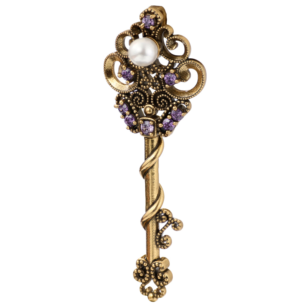 Pearl Accent Ornate Key Pendant