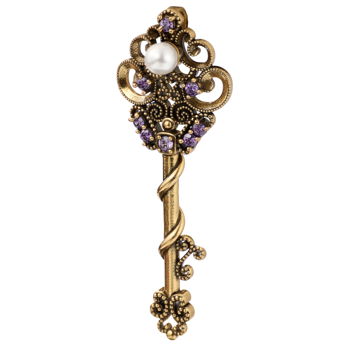 Pearl Accent Ornate Key Pendant