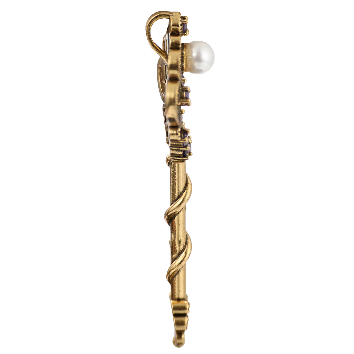 Pearl Accent Ornate Key Pendant