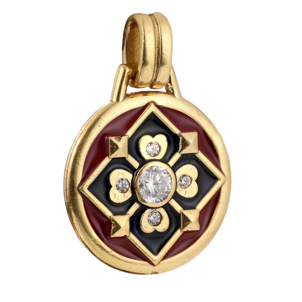 Enamel Floral Medallion Pendant
