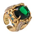 NE-RG-0058 Silver Green Stone Heart Detail Statement Ring