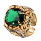 NE-RG-0058 Silver Green Stone Heart Detail Statement Ring