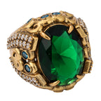 NE-RG-0058 Silver Green Stone Heart Detail Statement Ring