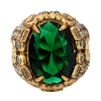NE-RG-0058 Silver Green Stone Heart Detail Statement Ring
