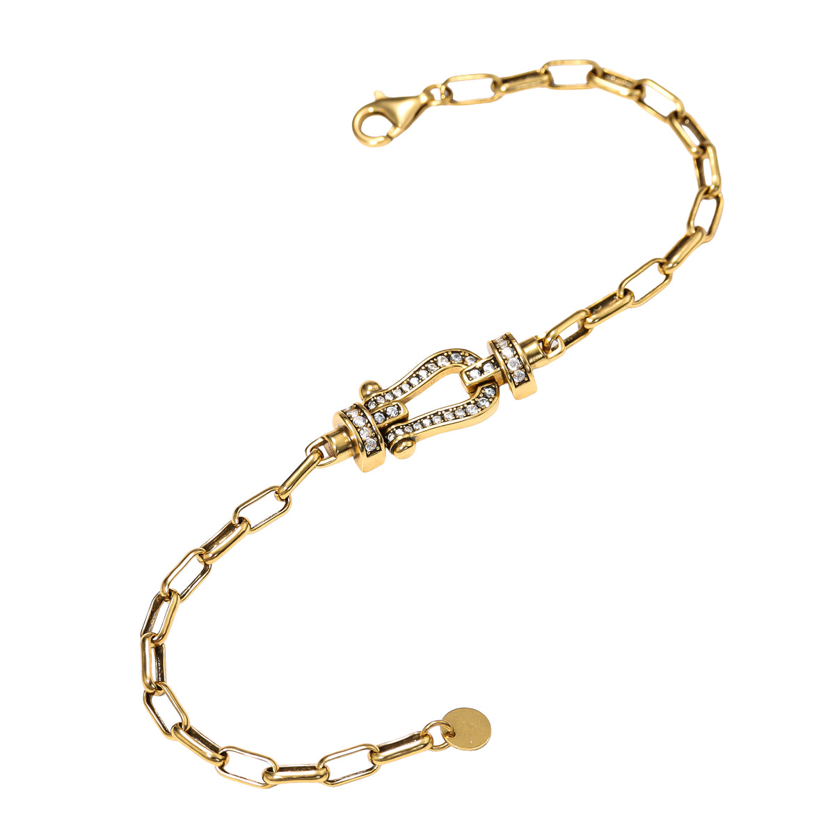 NE-BL-0007 Silver Carabiner White Stone Link Bracelet