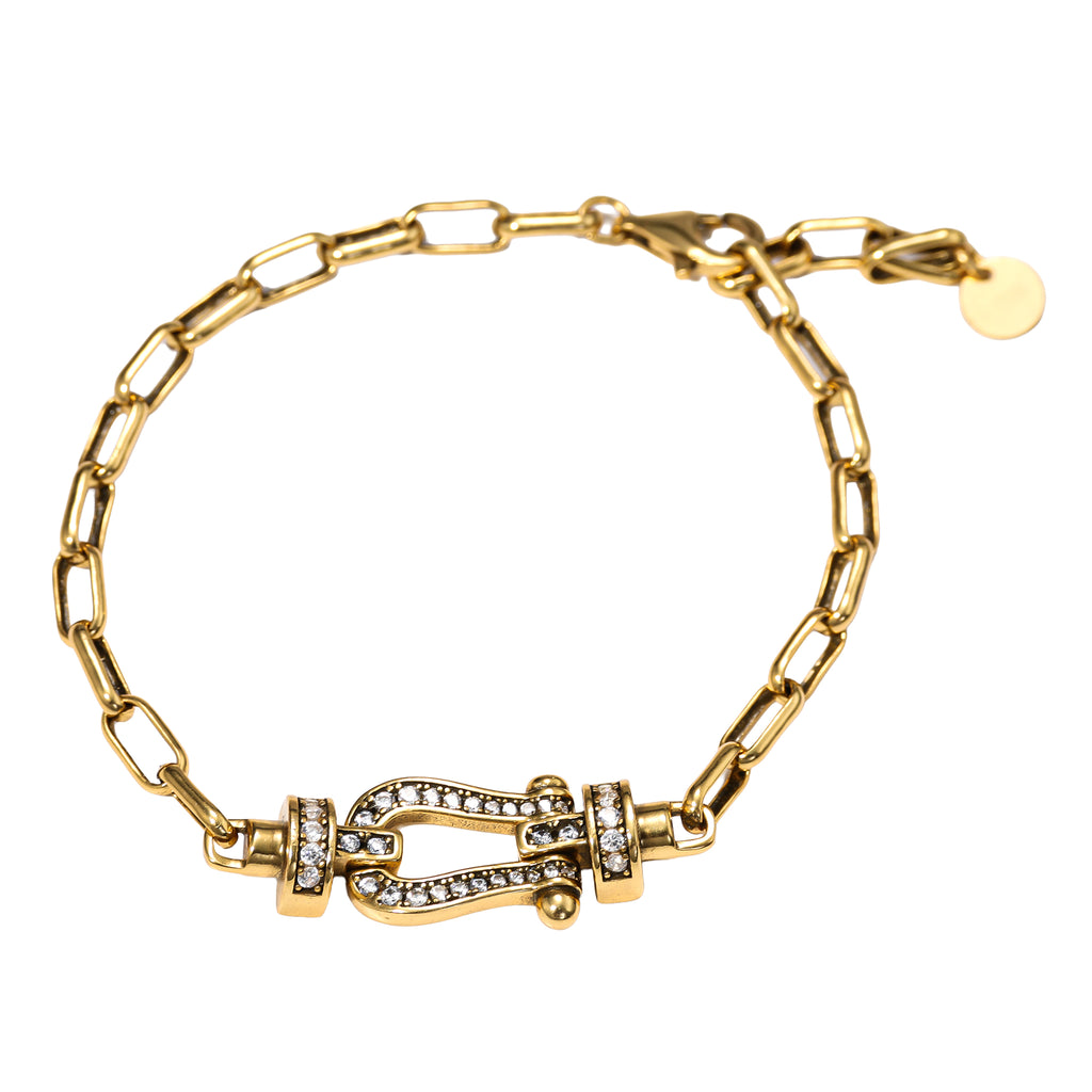 NE-BL-0007 Silver Carabiner White Stone Link Bracelet