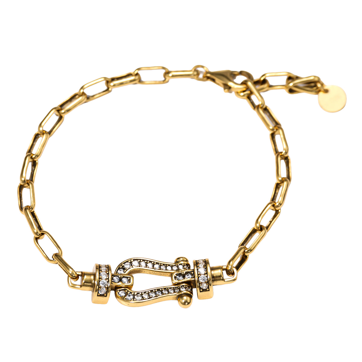 NE-BL-0007 Silver Carabiner White Stone Link Bracelet