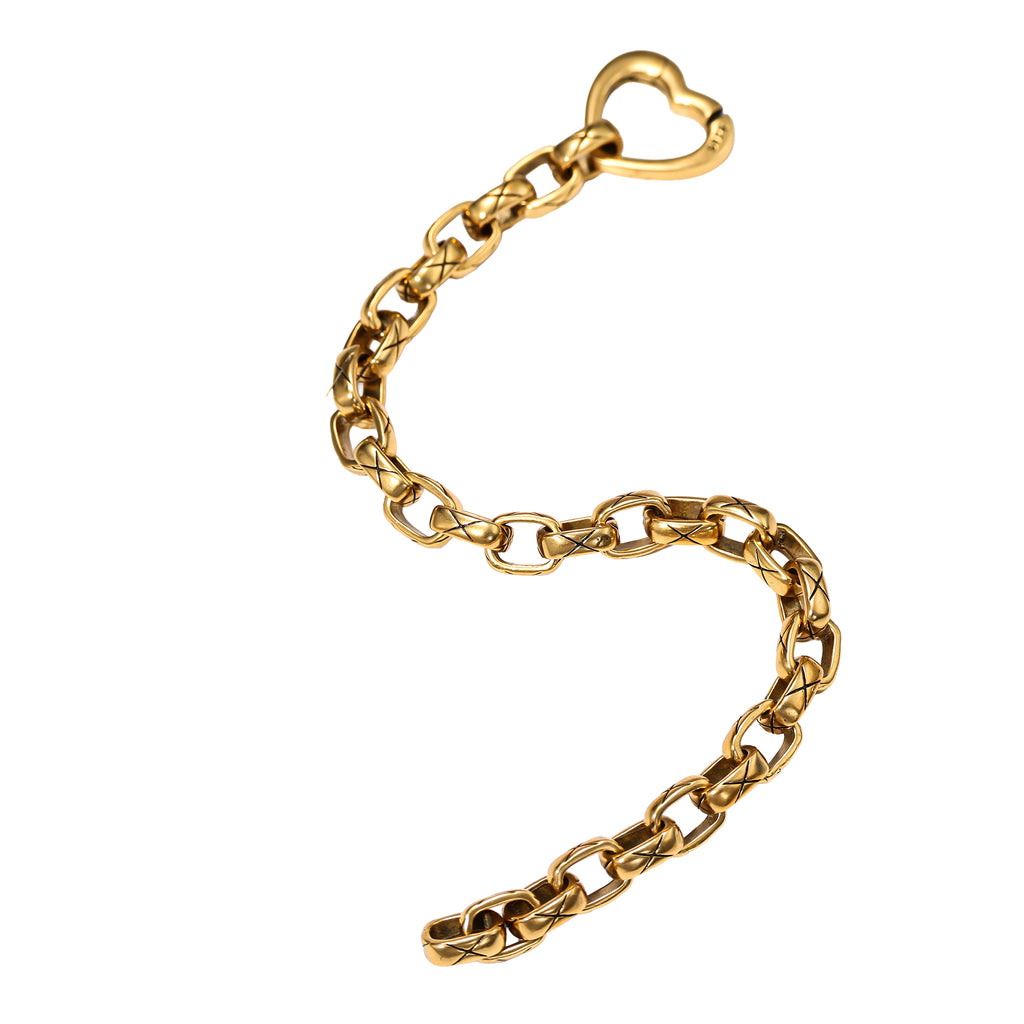 NE-BL-0013 Silver Heart Clasp Textured Link Bracelet