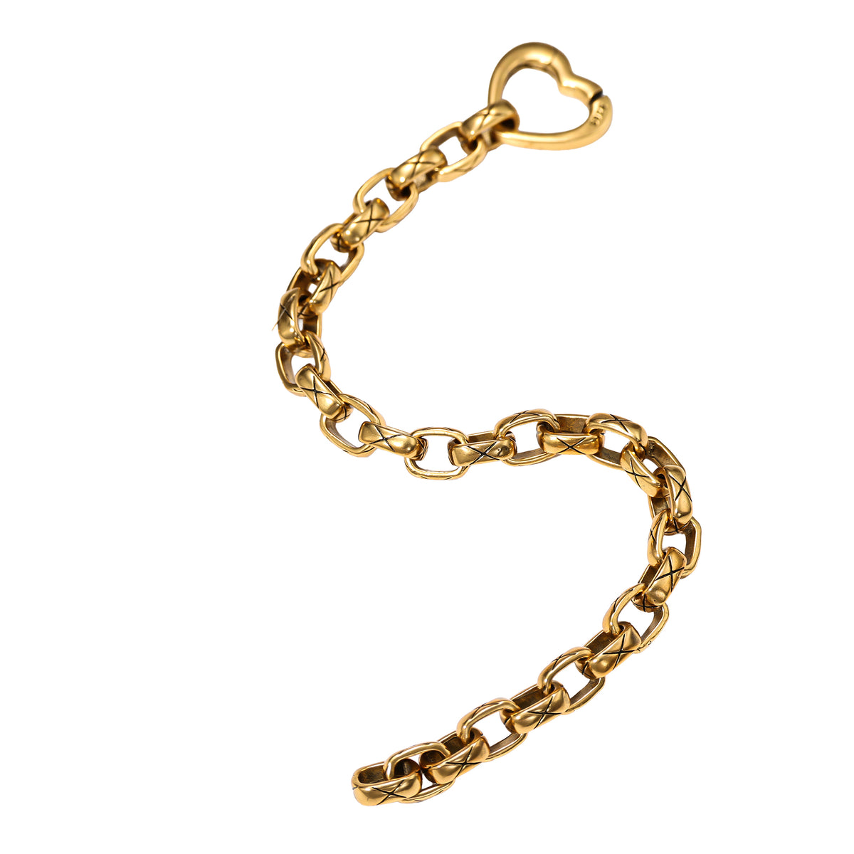 NE-BL-0013 Silver Heart Clasp Textured Link Bracelet