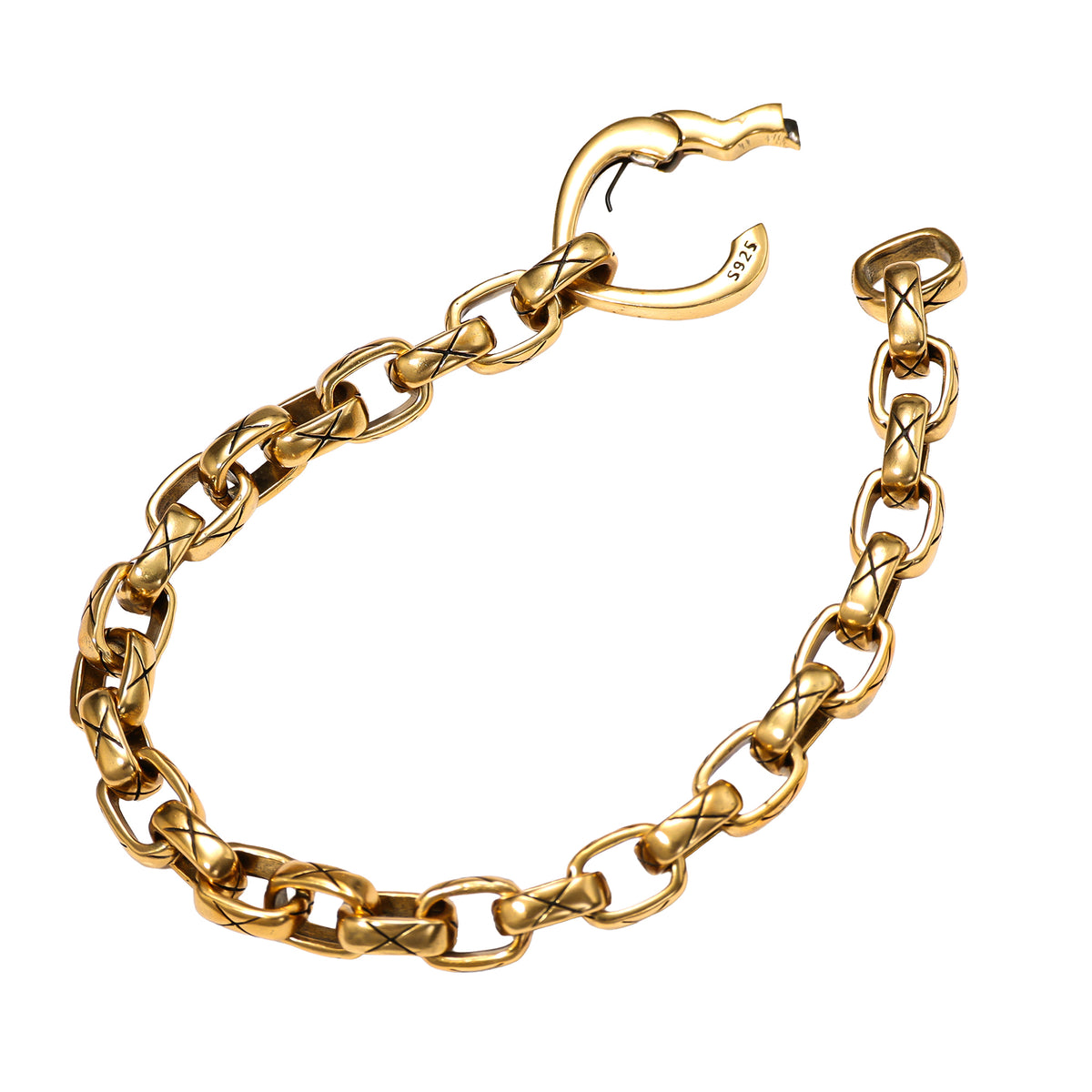 NE-BL-0013 Silver Heart Clasp Textured Link Bracelet