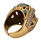NE-RG-0058 Silver Green Stone Heart Detail Statement Ring