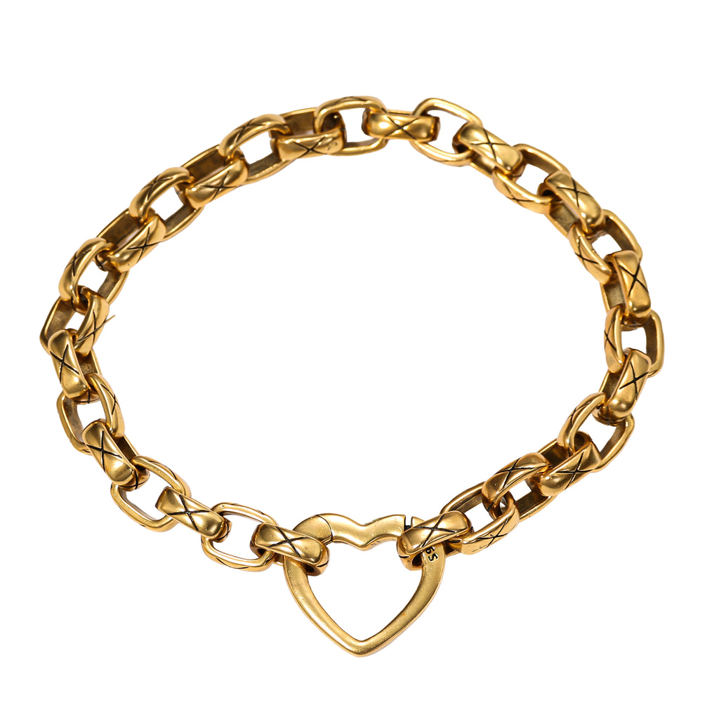 NE-BL-0013 Silver Heart Clasp Textured Link Bracelet