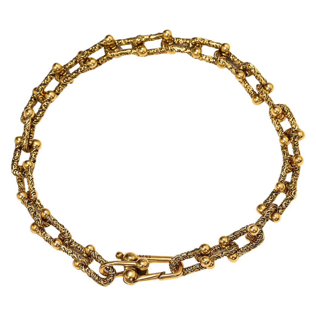 NE-BL-0008 Silver Textured Beaded Link Bracelet