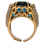 NE-RG-0058 Silver Green Stone Heart Detail Statement Ring