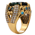 NE-RG-0058 Silver Green Stone Heart Detail Statement Ring