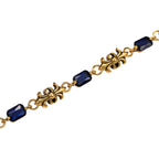 NE-BL-0014 Silver Floral Blue Stone Link Bracelet
