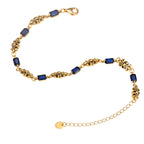 NE-BL-0014 Silver Floral Blue Stone Link Bracelet