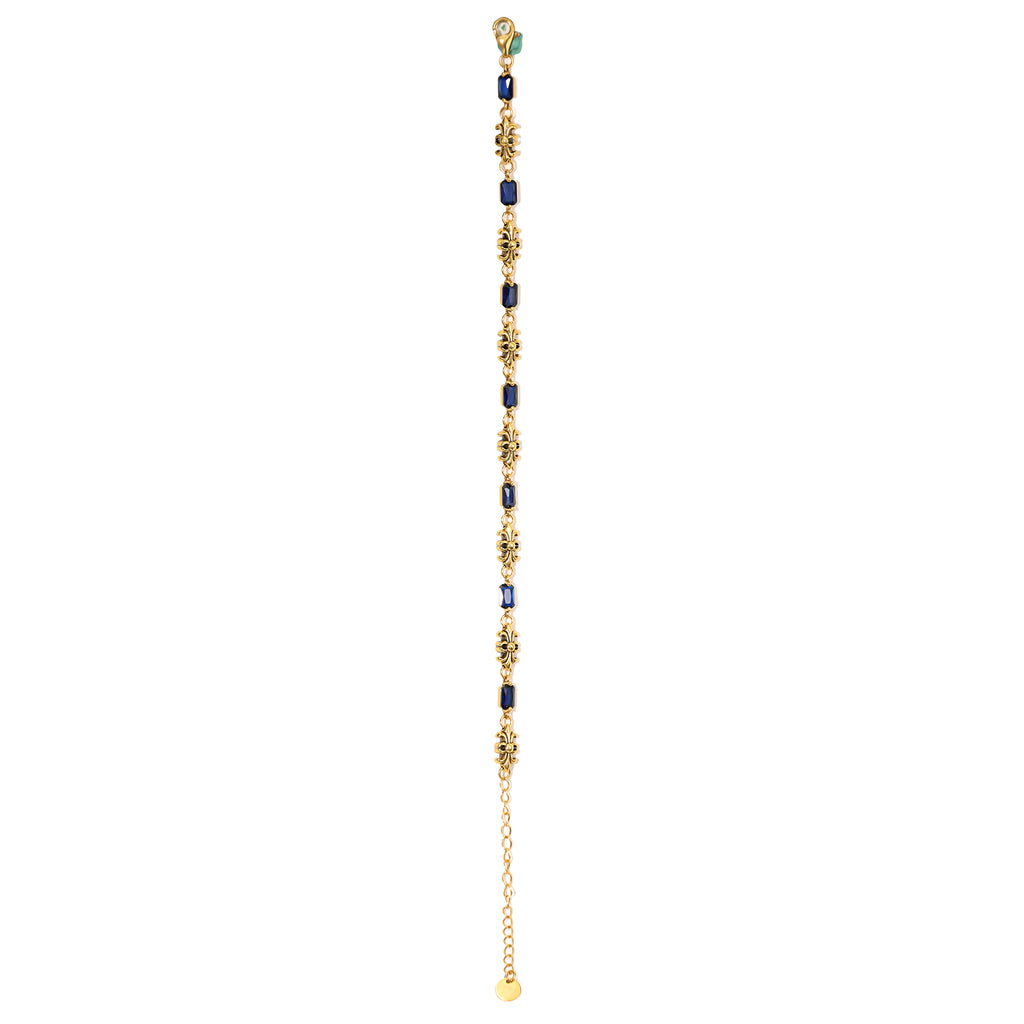NE-BL-0014 Silver Floral Blue Stone Link Bracelet