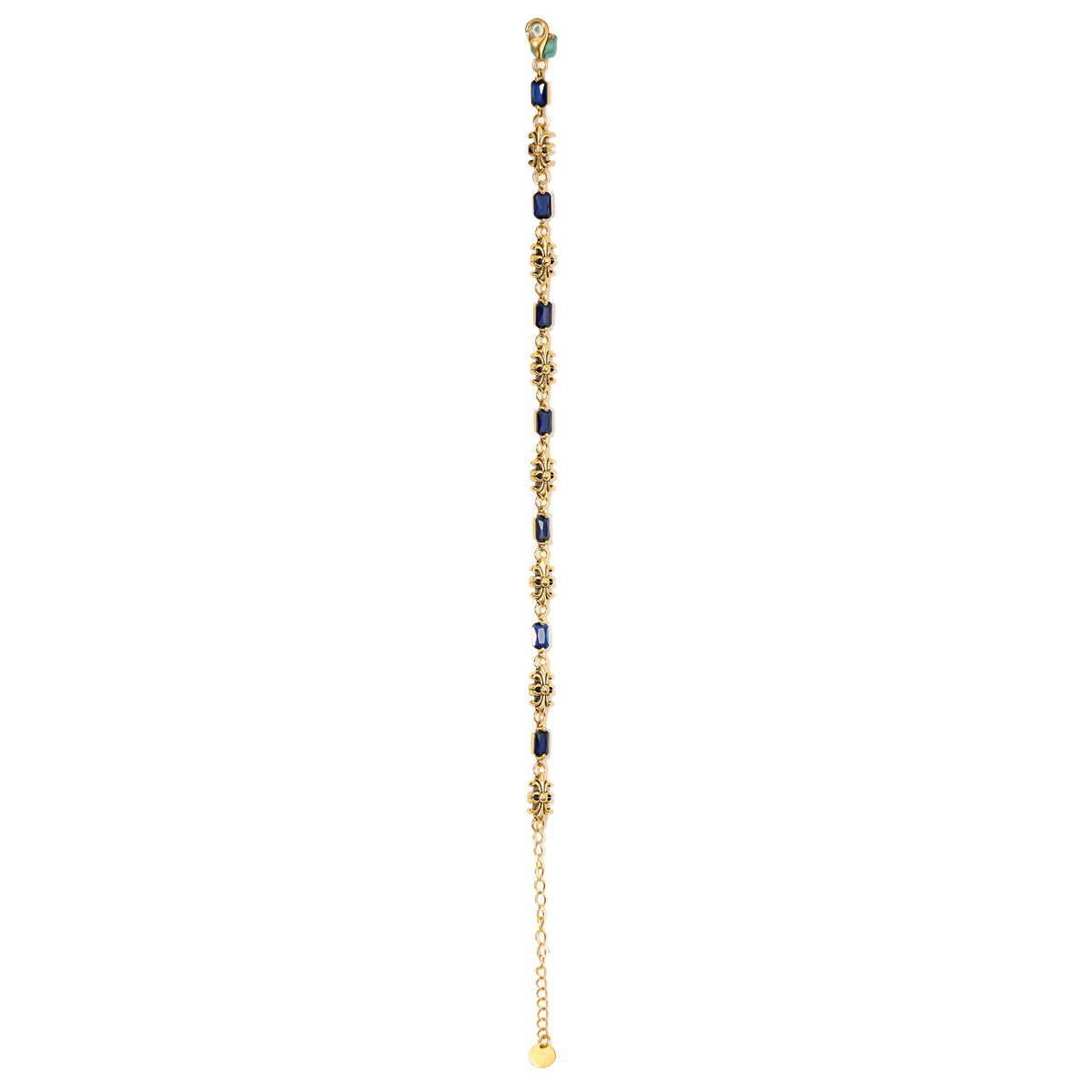 NE-BL-0014 Silver Floral Blue Stone Link Bracelet