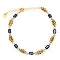 NE-BL-0014 Silver Floral Blue Stone Link Bracelet