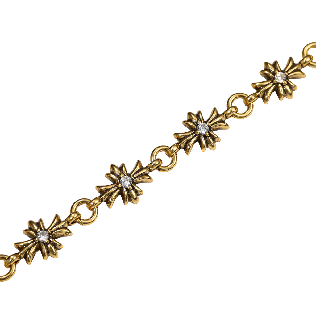 NE-BL-0004 Silver Floral White Stone Chain Bracelet