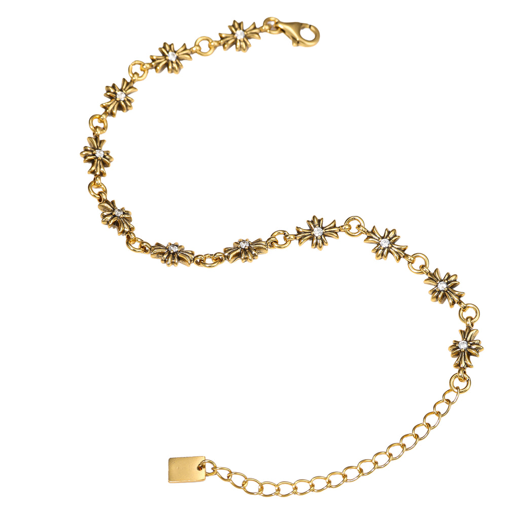 NE-BL-0004 Silver Floral White Stone Chain Bracelet