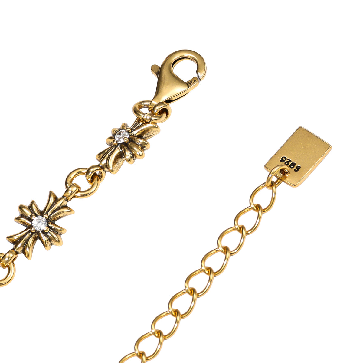 NE-BL-0004 Silver Floral White Stone Chain Bracelet