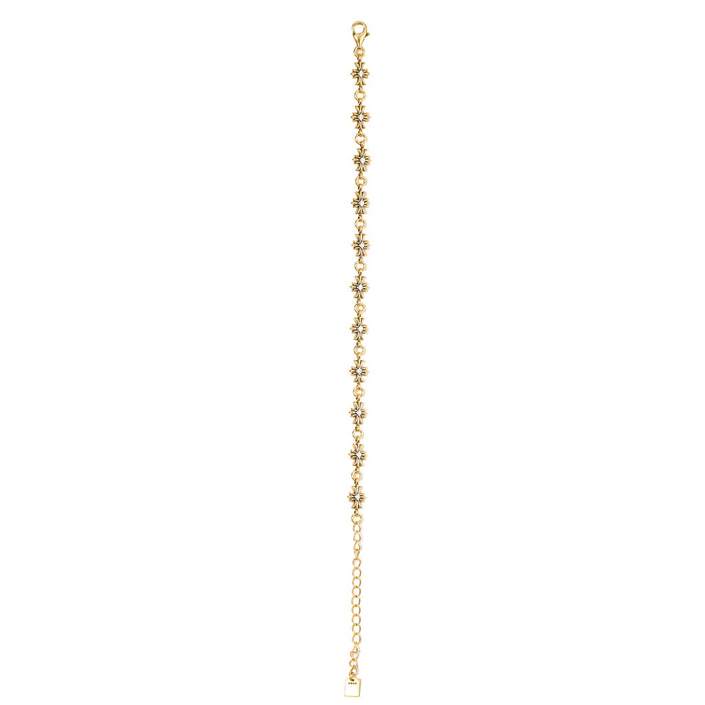 NE-BL-0004 Silver Floral White Stone Chain Bracelet