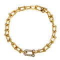 NE-BL-0006 Silver Paperclip White Stone Link Bracelet