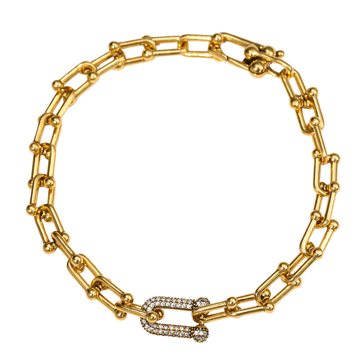 NE-BL-0006 Silver Paperclip White Stone Link Bracelet