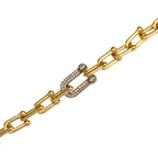 NE-BL-0006 Silver Paperclip White Stone Link Bracelet