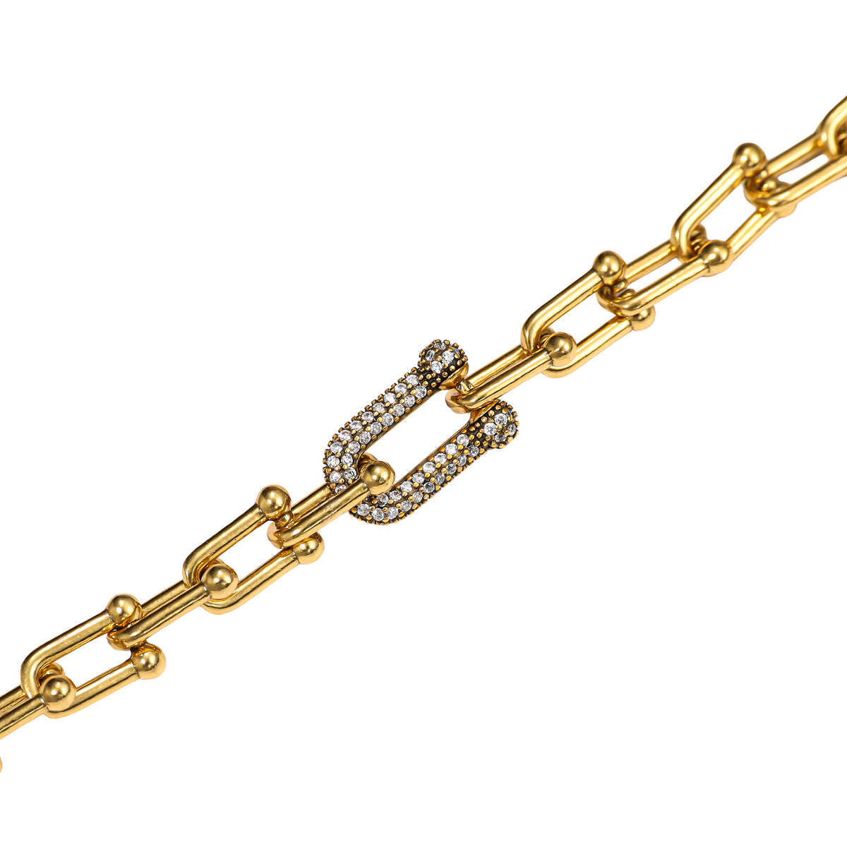 NE-BL-0006 Silver Paperclip White Stone Link Bracelet