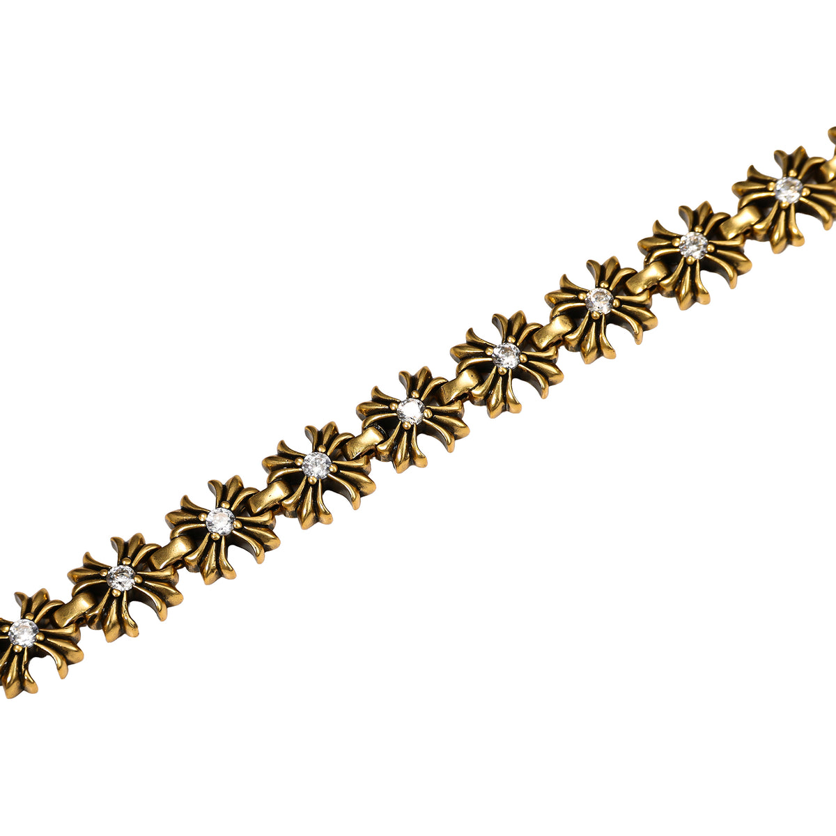 NE-BL-0005 Silver Floral White Stone Link Bracelet