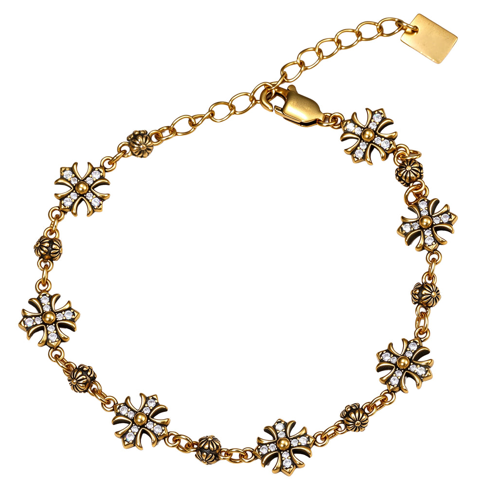 NE-BL-0003 Silver Cross White Stone Chain Bracelet