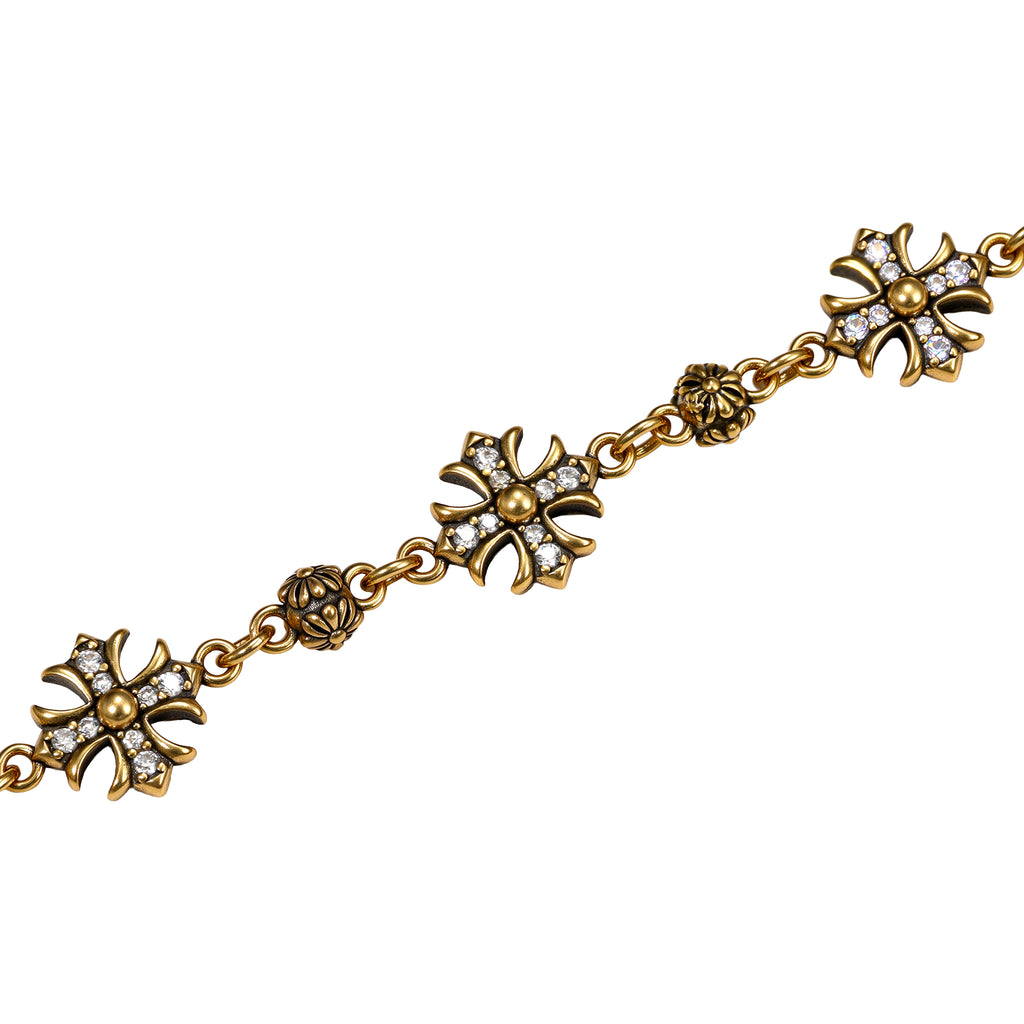 NE-BL-0003 Silver Cross White Stone Chain Bracelet