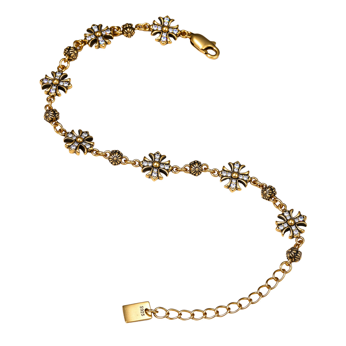 NE-BL-0003 Silver Cross White Stone Chain Bracelet