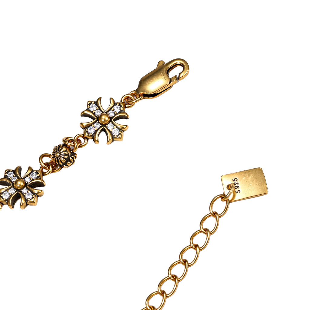 NE-BL-0003 Silver Cross White Stone Chain Bracelet