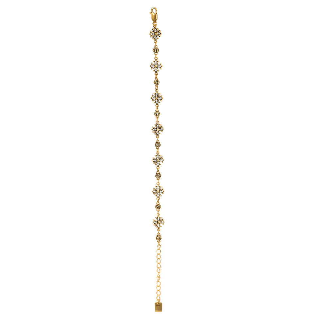 NE-BL-0003 Silver Cross White Stone Chain Bracelet