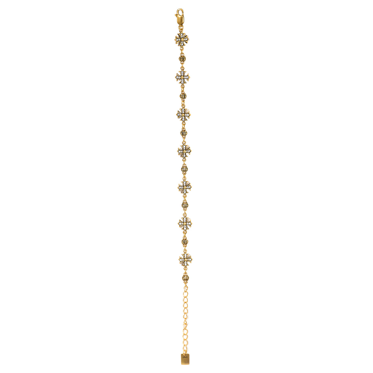 NE-BL-0003 Silver Cross White Stone Chain Bracelet